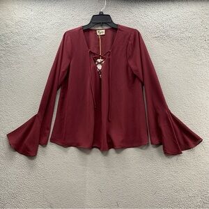 Show Me Your Mumu The Zuko Top Lace Up Tunic Blouse Burgundy Women’s Size L NWT